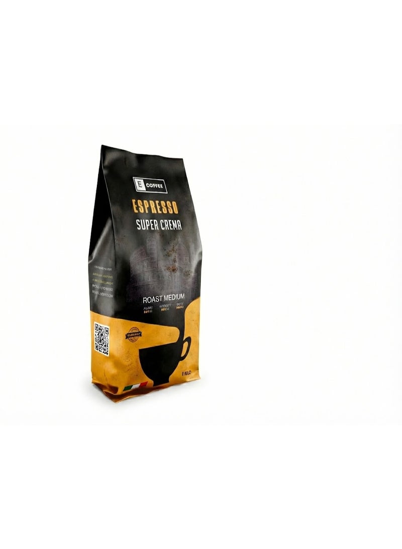 ECOFFEE Espresso Super Crema Whole Beans, Medium Roast, 1000 g, 1 Bag